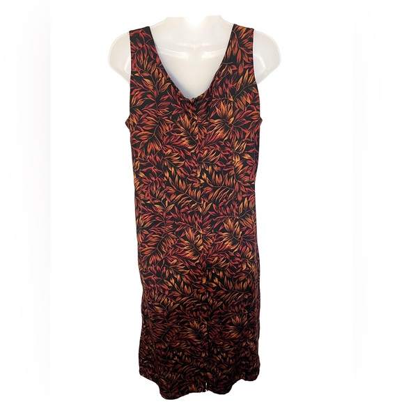 Vintage 90’s Studio One Maxi Dress 14 V Neck Black Orange Red Leaves Slit - Picture 4 of 7